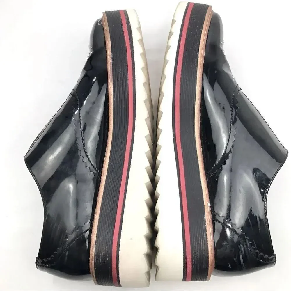 Zara Woman Black Patent Leather Silver Studded Platform Oxford Sneakers